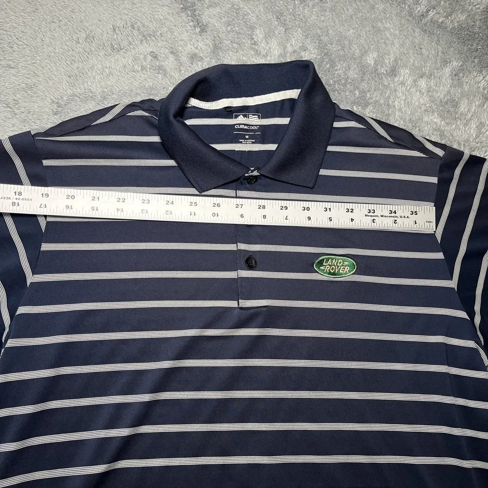 Adidas Clinacool Men's Polo Short Sleeve Shirt Blue/White Striped Landrover SZ M